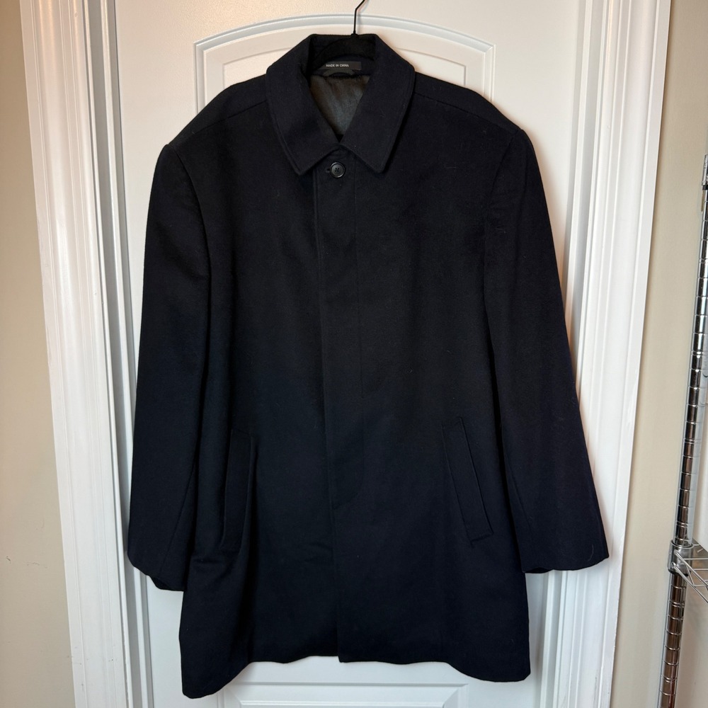 Pronto Uomo Mens Black 100% Wool Car Coat Jacket 46R
